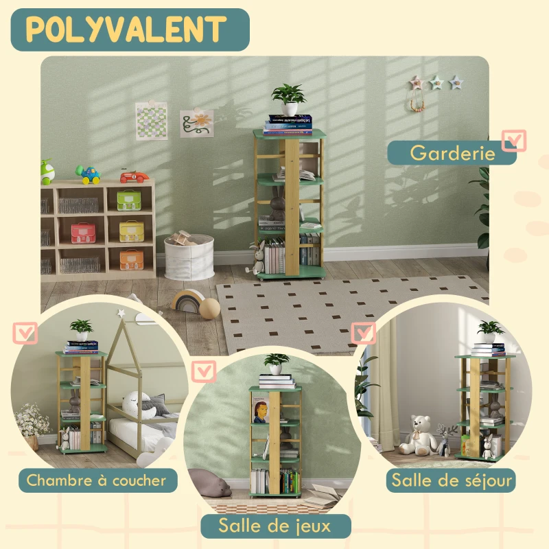 AIYAPLAY Bibliothèque enfant avec roulettes, rangement livre enfant 3 niveaux pour salle de jeux, chambre d'enfant, vert