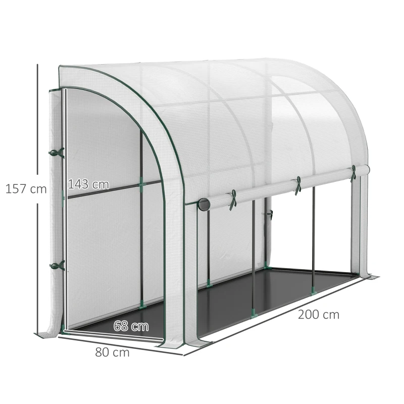 Outsunny Serre adossée au mur, Maison de plantes accessible, Film en plastique, 300 x 80 x 157 cm, Blanc