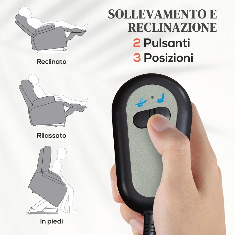 HOMCOM Poltrona Relax Alzapersona Elettrica Reclinabile con Telecomando e Poggiapiedi in Tessuto, Grigio Chiaro