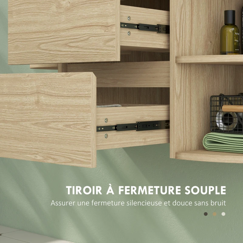 HOMCOM Meuble sous lavabo salle de bain suspendu meuble sous vasque avec tiroirs à fermeture douce et étagères, marron