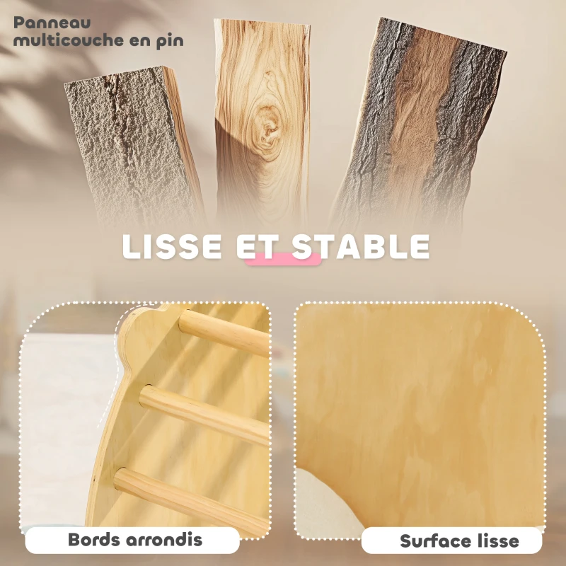 AIYAPLAY 3 en 1 Arche d'escalade fauteuil à bascule et table de jeu coussin, en bois naturel, pour enfants de 18 à 48 mois
