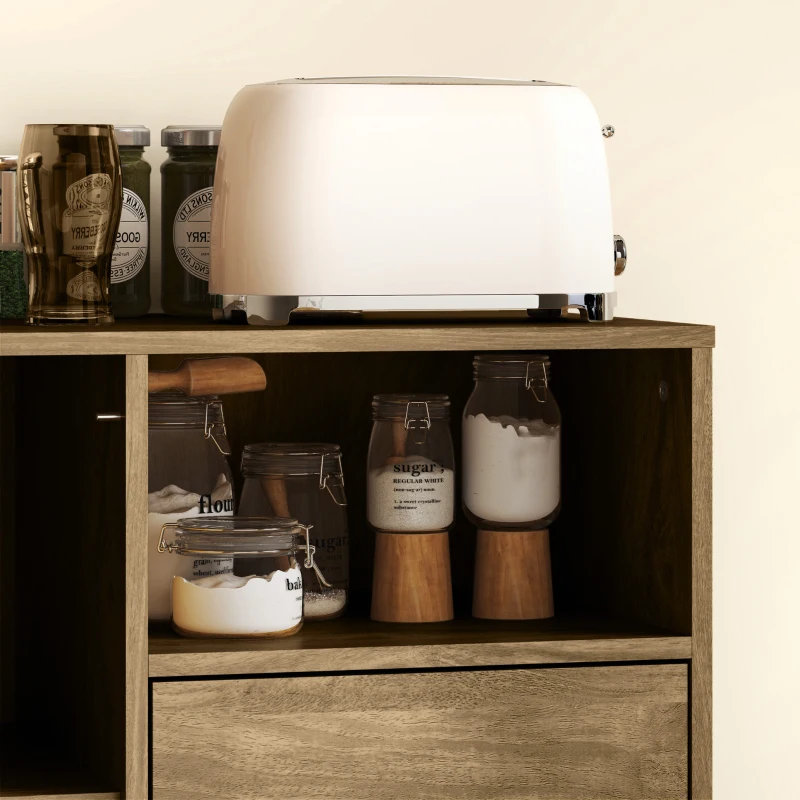 HOMCOM Buffet, Aufbewahrungsmöbel mit 2 Schubladen, offenem Fach und verstellbarem Regal, 80L x 40B x 78H cm, natur