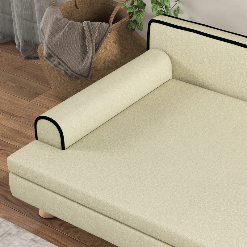 PawHut Skandinavisches Design-Sofabett für Hunde oder Katzen mit kuscheligem abnehmbarem Kissen und massiven Holzbeinen 100 x 62 x 32 cm beige