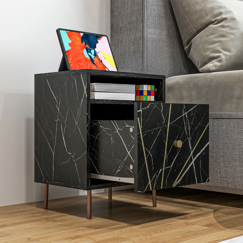 HOMCOM Nachttisch Beistelltisch mit 1 großem Schublade und 1 Fach, Marmoroptik, goldene Metallfüße, 39B x 30T x 50H cm