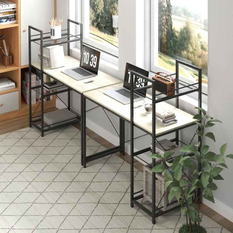 HOMCOM Computertisch mit umkehrbarem 4-stufigem Regal Computertisch Stahlrahmen 110 x 53 x 115,5 cm Eiche Schwarz