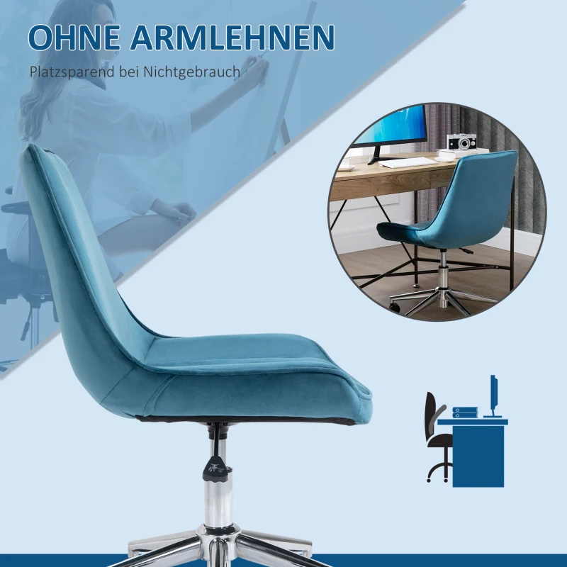 HOMCOM Bürostuhl Schreibtischstuhl Drehstuhl drehbar Höhenverstellbar 360°, Samtstoff, Blau, 52,5 x 60 x 82-91 cm