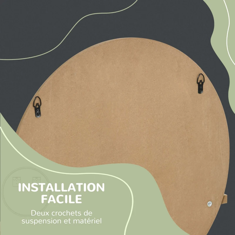 kleankin Miroir rond mural de salle de bain avec 1 étagère de rangement - Ø 45 x 10H cm - panneau de particules