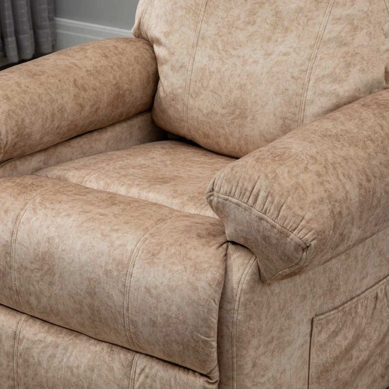 HOMCOM Sillón Relax Reclinable Manual Tapizado en Terciopelo Acolchado Sillón Relax con Reposapiés Retráctil y Bolsillos Laterales para Salón Oficina Dormitorio 88x91x108 cm Beige(m-7)