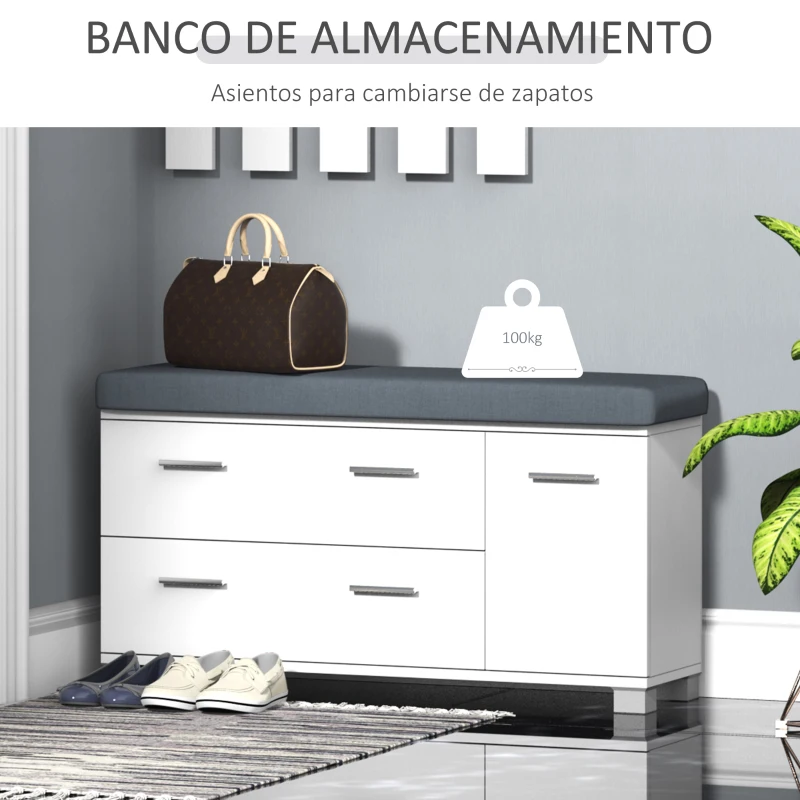 HOMCOM Conjunto de Recibidor de Entrada con Espejo Perchero Zapatero 3 Ganchos Estante y 2 Cajones para Pasillo Blanco