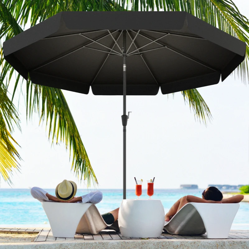 Outsunny 2.7m Patio Parasol Garden Umbrellas Outdoor Sun Shade Table Umbrella with Tilt, Crank, 8 Ribs, Ruffles, Black