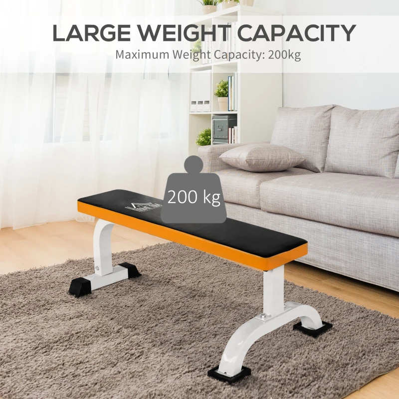 HOMCOM Barbell Flat Bench Press Dumbbell Weight Lifting Fitness Abs Workout Gym Bench - Black & Orange