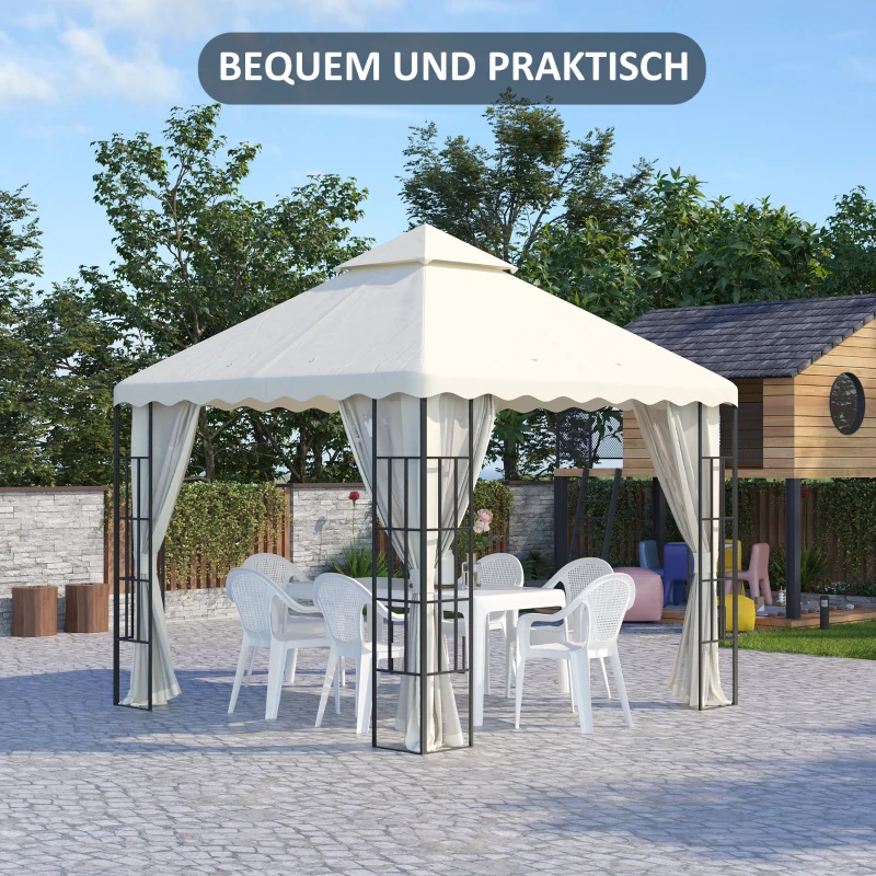 Outsunny Ersatzdach für Pavillon, mit Lüftungsdach, Wasserablauflöcher, Polyester, 3 x 3 m, Cremeweiß