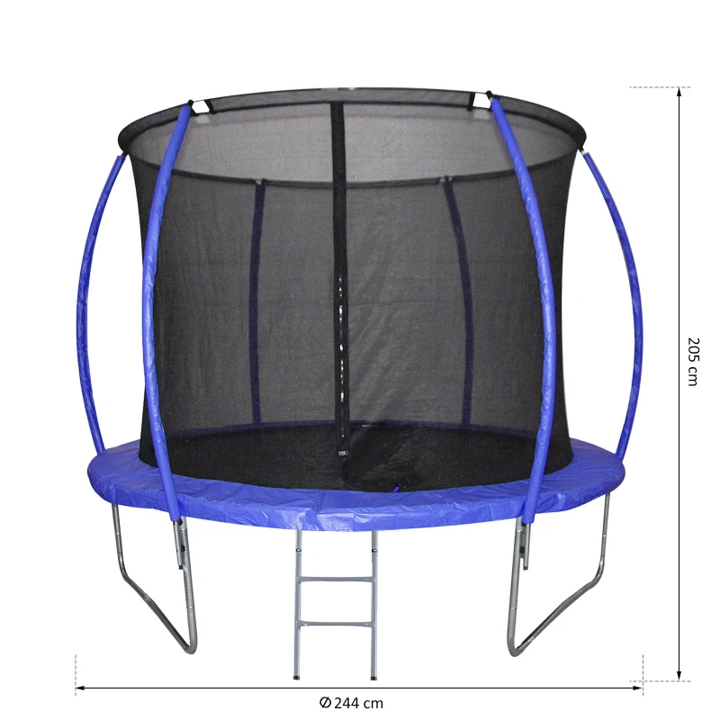 HOMCOM Cama Elástica Multifuncional Estable para Exterior e Interior Patio Gimnasio Trampolín Grande con Red Seguridad y Escalera Carga 100kg para Adultos y Niños Φ244x205 cm Azul