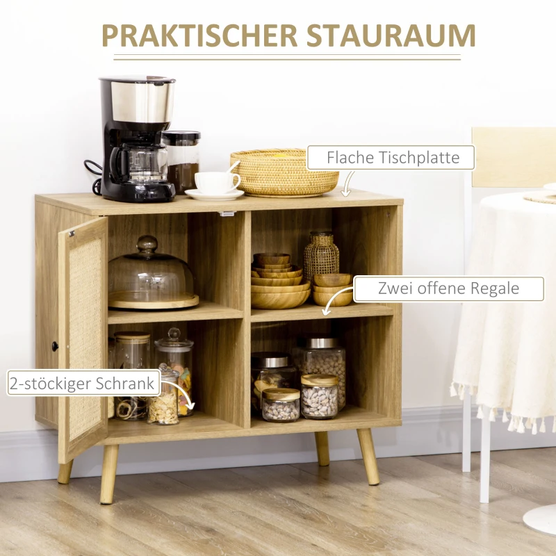 HOMCOM Sideboard, Buffet, 2 Regalfächer, 2-stufiges Schrankfach, Naturholzoptik, 80 x 39 x 70cm