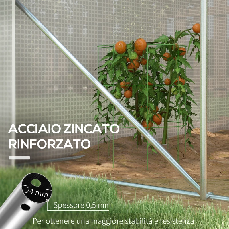 Outsunny Serra a Tunnel 3x3 m con Porta, 6 Finestre e 2 Pareti Avvolgibili, in Acciaio e Telo in PE, Bianca