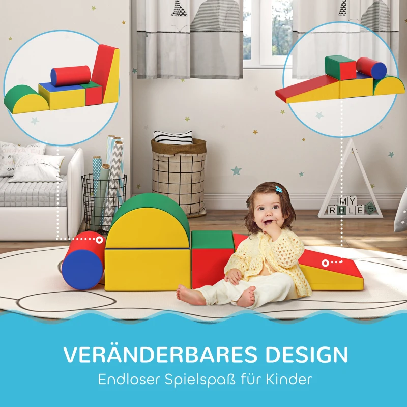 HOMCOM Softbausteine, Kletter- und Krabbelspielzeug, Kunstleder, EPE-Schaumstoff, Mehrfarbig, Verschiedene Formen(m-5)
