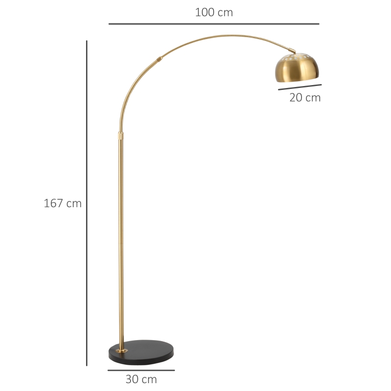 HOMCOM Bogenlampe Stehlampe Wohnzimmer mit vergoldeter Lampenschirm Stehleuchte 40W Bogenleuchte mit E27 Fassung Schirm für Schlafzimmer Büro Retro Metall Schwarz+Gold 30 x 100 x 167 cm