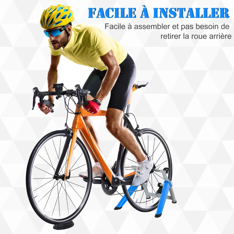 HOMCOM Home trainer vélo support d'entrainement pliable pour vélo de route roues 26 à 29 pouces gris métal bleu