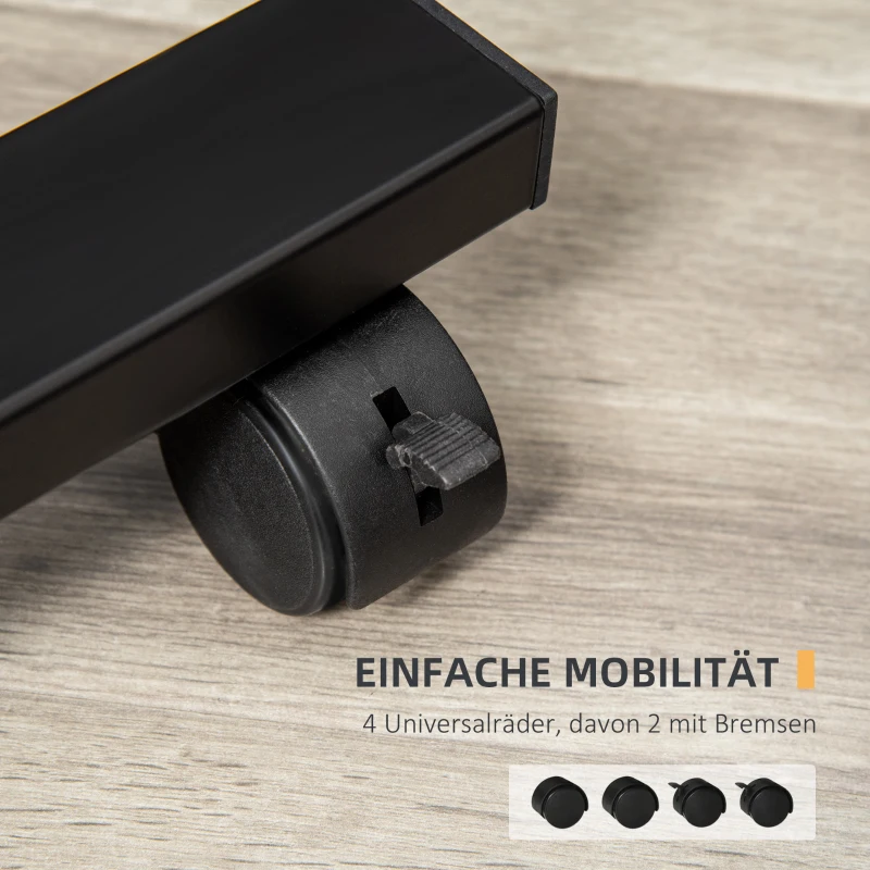 HOMCOM Mobiler Beistelltisch Laptop Ständer mit Rädern Laptoptisch Höhenverstellbar drehbarer Beistelltisch für Büro Wohnzimmer Schwarz 58 x 34 x 72-90 cm