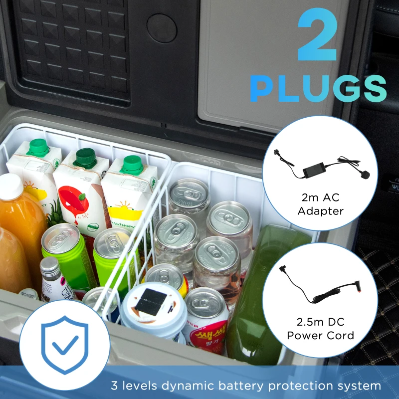 Outsunny 40L Car Refrigerator, Portable Compressor Cooler Box, Fridge Freezer w/ Inner LED Light, Foldable Handles, Cup Holders, 12/24V DC and 110-240V AC for Campervan RV Boat Travel Down to -20℃