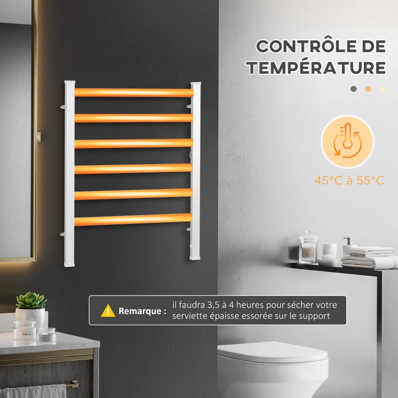 HOMCOM Sèche serviettes électrique, radiateur porte-serviettes en aluminium avec 6 barres - mural ou sur pied - 140W