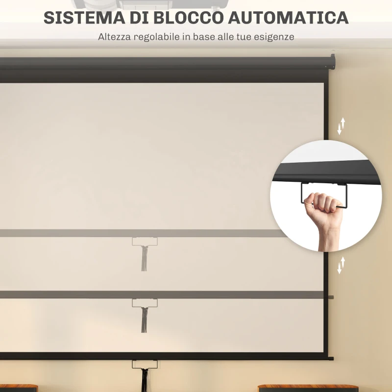 HOMCOM Telo Proiettore 120" Regolabile con Montaggio a Soffitto e Parete, Formato 4:3, 244x183cm, Bianco e Nero