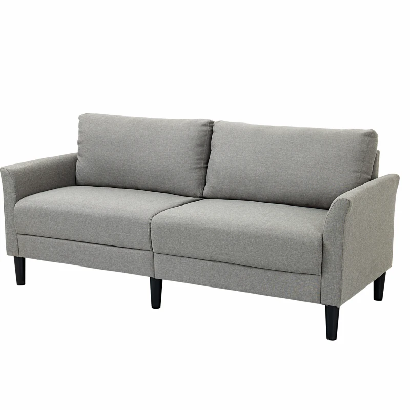 HOMCOM Canapé 3 Places Style Contemporain assises Larges Profondes accoudoirs courbés piètement effilé Bois hévéa Noir Polyester Gris Clair