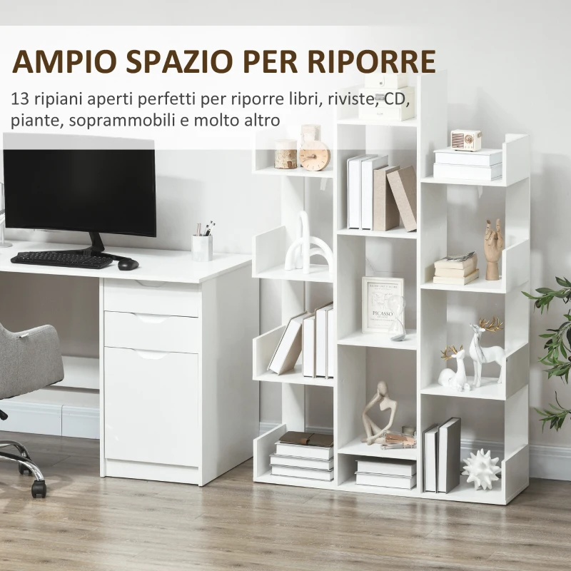 HOMCOM Mobile Libreria ad Albero con 13 Ripiani in Legno Truciolare, 96x30x150cm