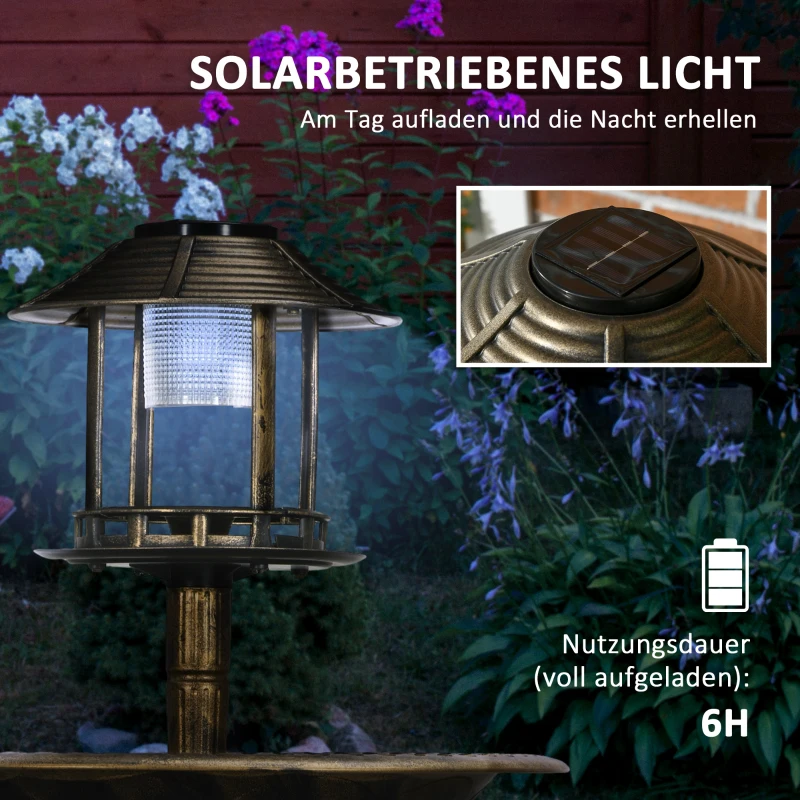 Outsunny Vogeltränke Vogelhaus Futterschale, wetterbständig, 2 Schalen, Vintagedesign, 50 x 50 x 110 cm, Bronzefarben