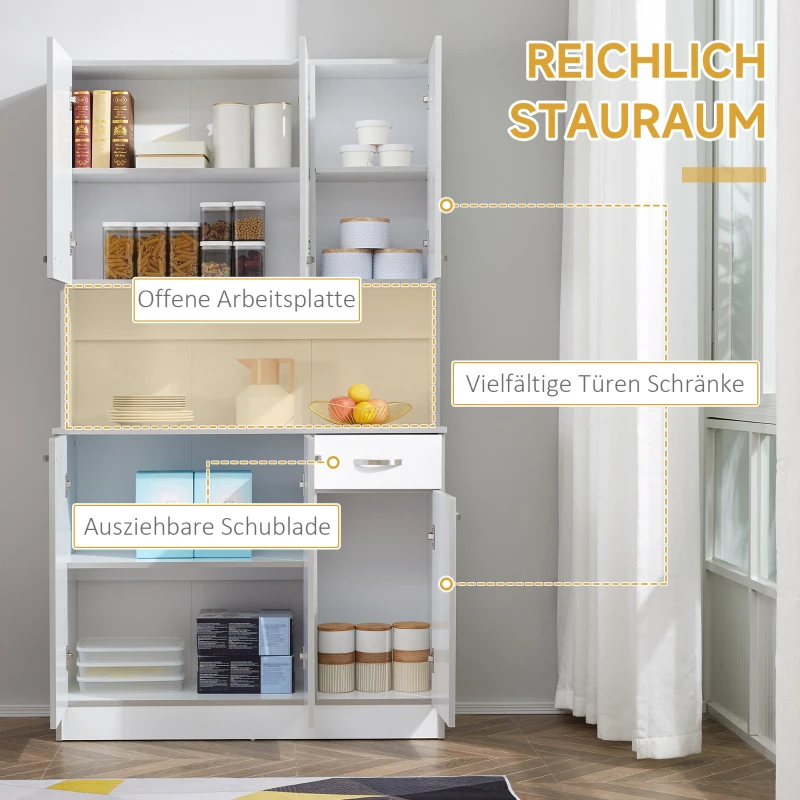 HOMCOM Küchenschrank, Buffet mit Aufsatz, Schubladen, Arbeitsplatte, 101x39x180cm, Weiß/Grau