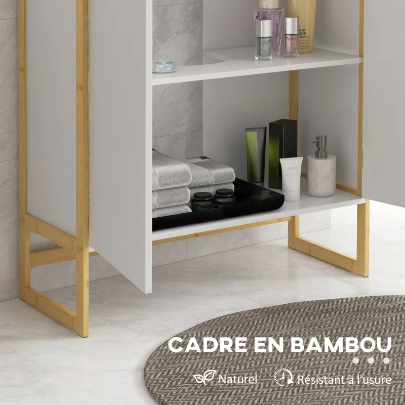 HOMCOM Meuble sous vasque 2 portes avec étagère réglable armoire de rangement pour lavabo 70L x 33l x 79,5H cm MDF et bambou