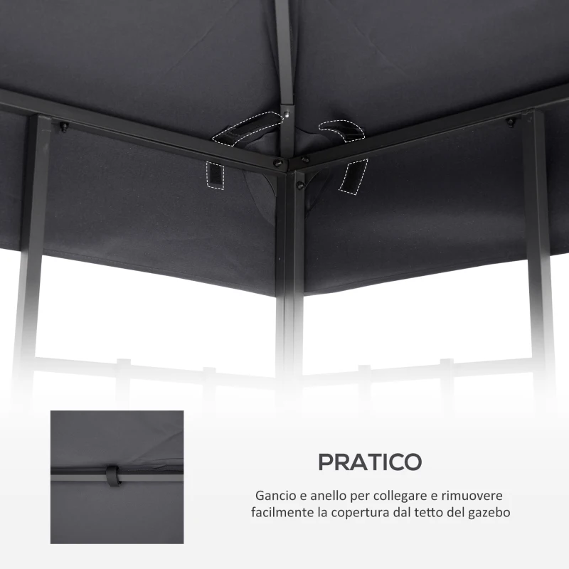 Outsunny Tetto di Ricambio per Gazebo 3x3m a 2 Livelli e Resistente ai Raggi UV, Grigio Scuro
