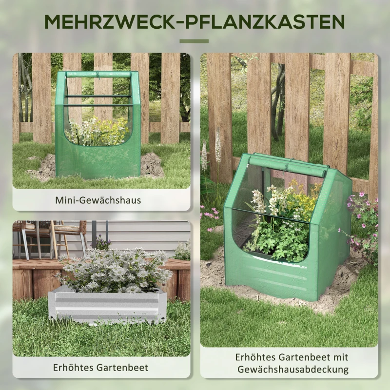 Outsunny Mini-Gewächshaus kleines Gewächshaus Frühbeet, verzinkter Pflanzkasten, aufrollbare Türen, 70 x 70 x 90 cm, Grün