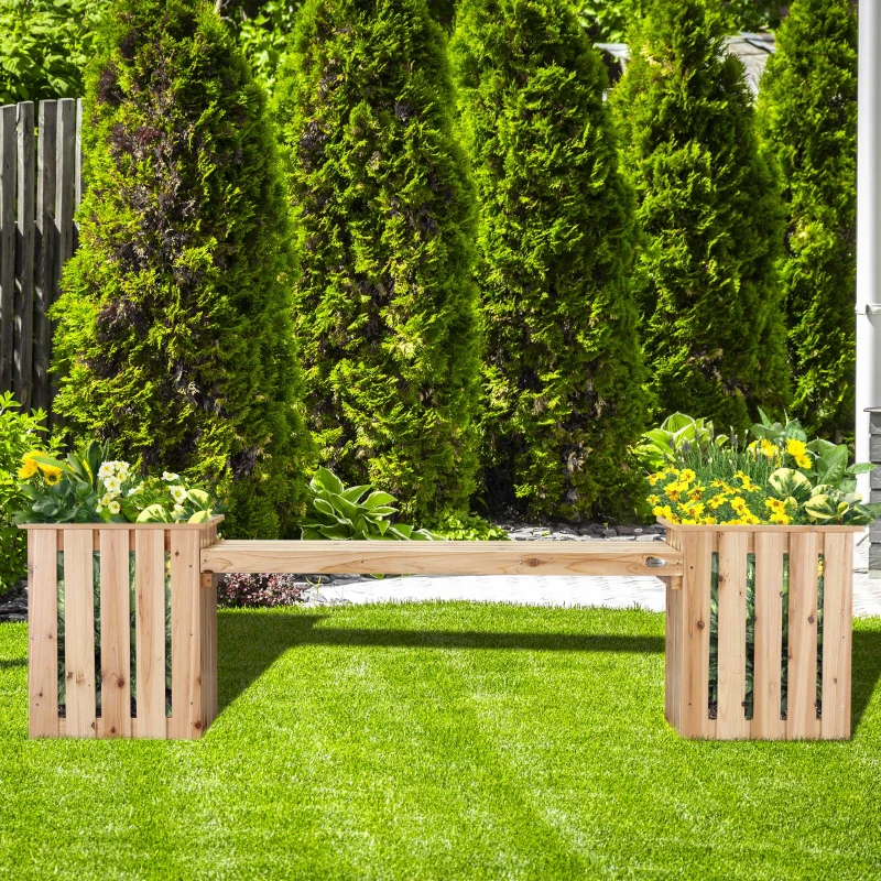 Outsunny 2 Seater Wooden Garden Planter & Bench Combination, Planter Box with Garden Bench for Patio, Park and Deck, 192 x 43 x 50 cm, Natural