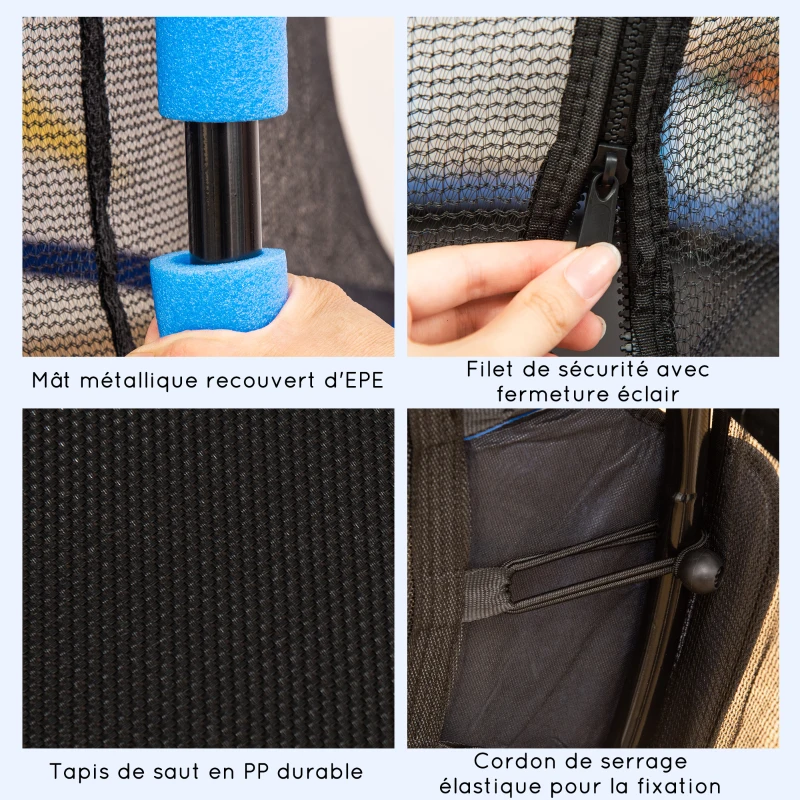 HOMCOM Trampoline Enfant Ø 1,63 × 1,63H m Filet de sécurité Porte zipée Couvre-Ressorts 6 poteaux rembourrés Inclus bleu