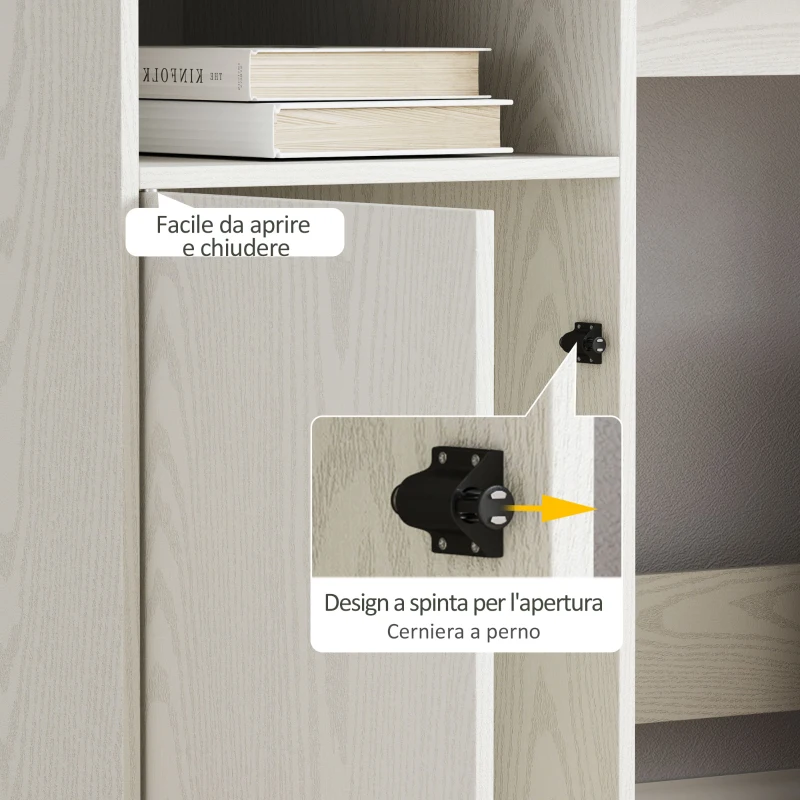 HOMCOM Scrivania Moderna con Supporto per Monitor, Armadietto e Ripiani, 108x50x94 cm, Crema