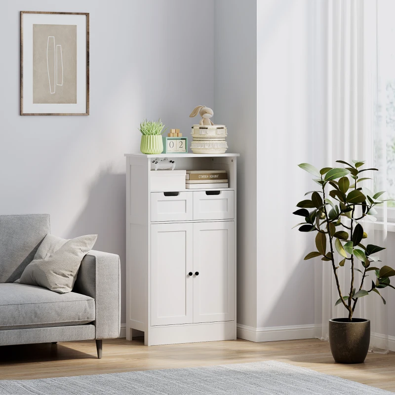 kleankin Badezimmerschrank mit 2 Schubladen, Tür, 60 x 30 x 109 cm, Weiß