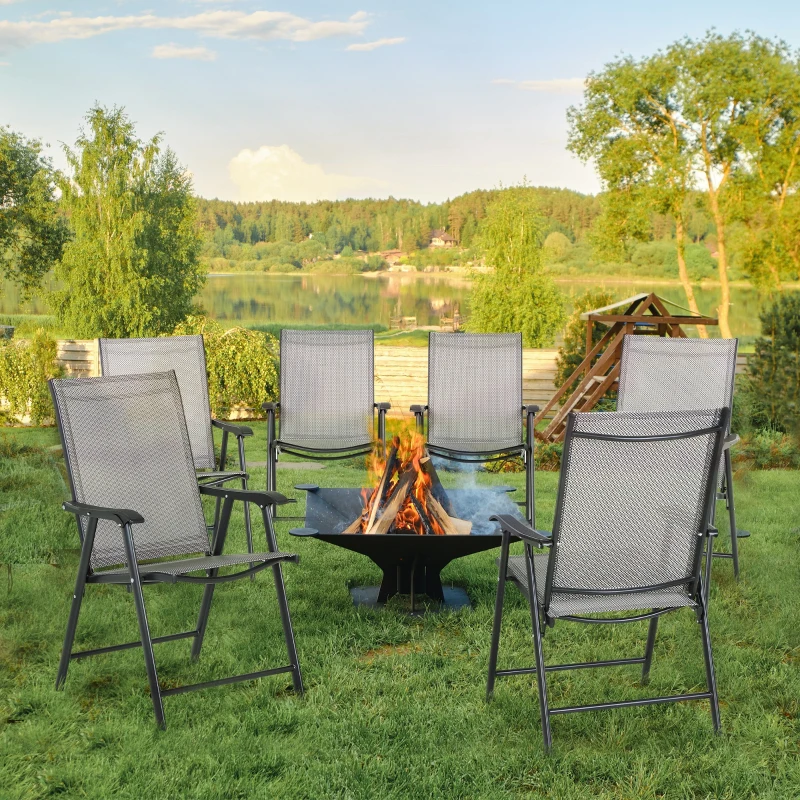 Outsunny Set of Six Folding Garden Chairs - Grey
