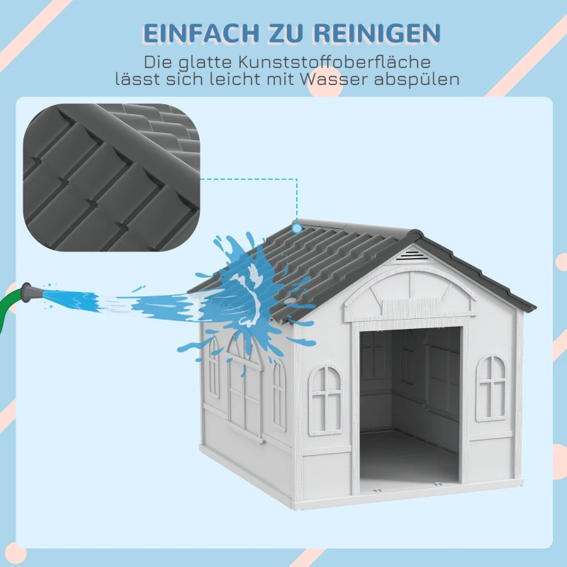 PawHut Hundehütte mit Satteldach, wetterfest, Kunststoff, 65 x 75,7 x 63 cm, Grau(m-5)