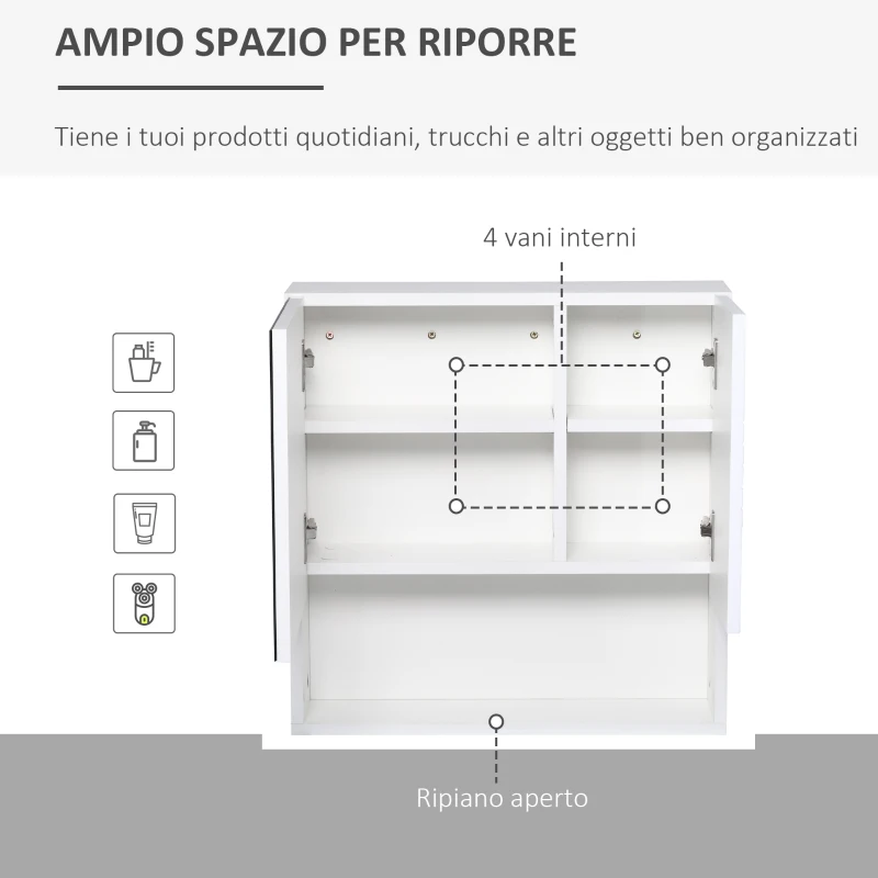 kleankin Armadietto Specchiera Bagno, Specchio Bagno Contenitore con Fissaggio a Muro, 54x15x55cm, Bianco