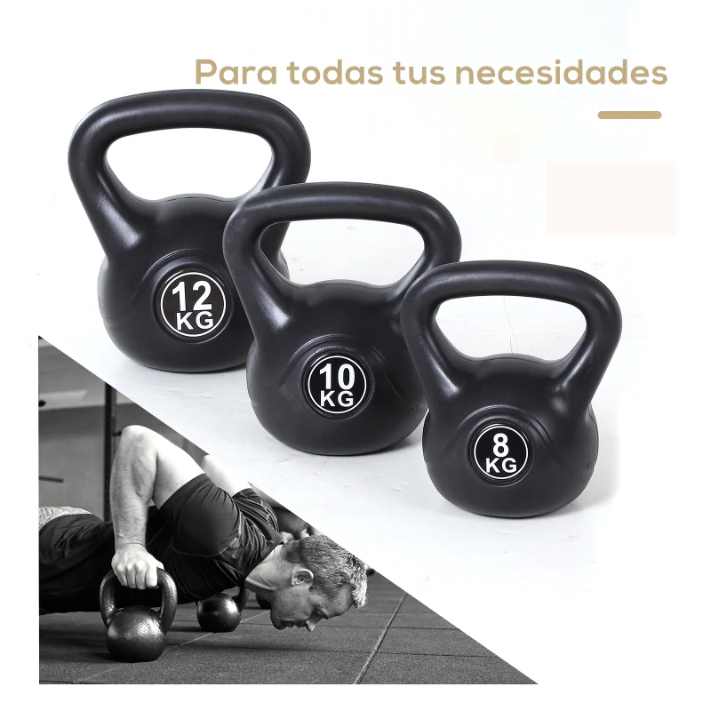HOMCOM Pesa Rusa de 12 kg Kettlebell Relleno de Arena con Mango Ancho Antideslizante para Entrenamiento 27x21x31 cm Negro