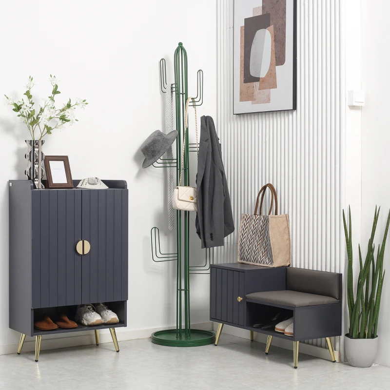 HOMCOM Banco Zapatero para 4 Pares con Compartimento Abierto y Asiento con Cojín para Entrada Pasillo 80x33x49 cm Gris