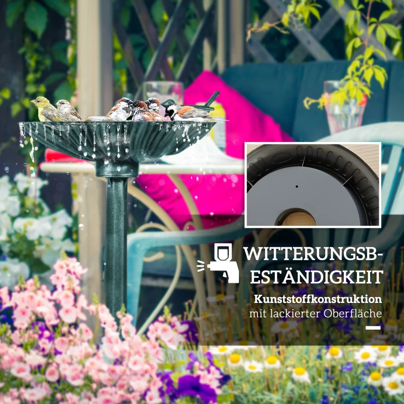 Outsunny Vogeltränke, Vogelbad mit Statuen, 2 Becken, Kunststoff, antiker Look, 49,5L x 38B x 81H cm, Dunkelgrün