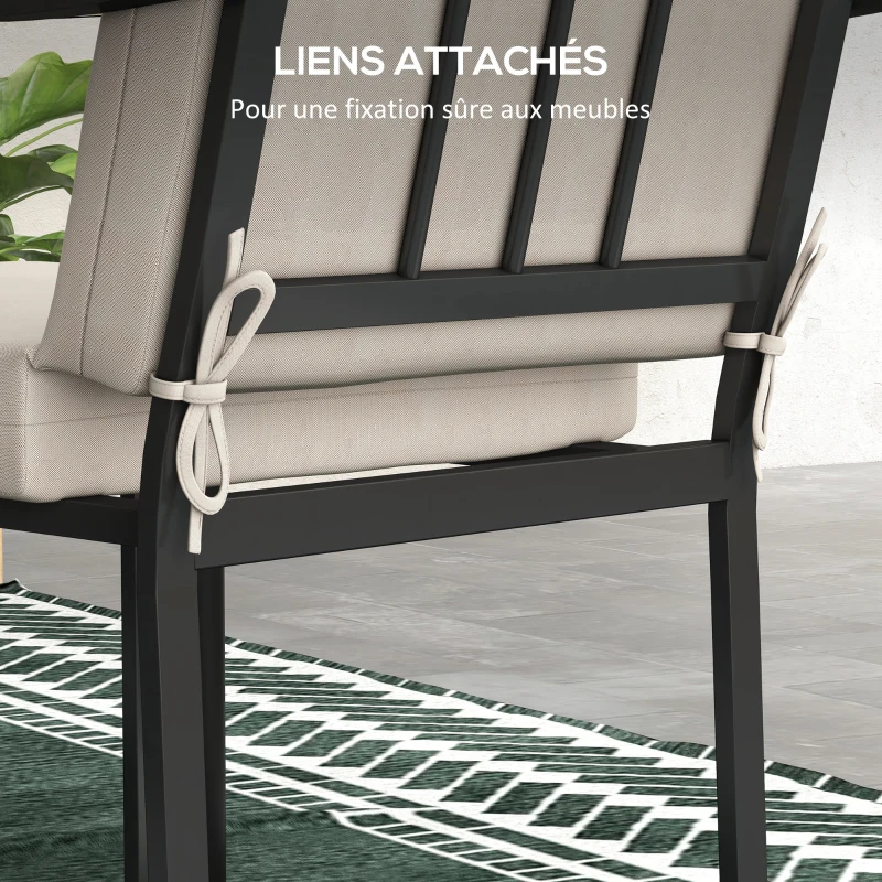 Outsunny Lot de 2 coussins d'extérieur pour fauteuil chaise à dossier avec attaches rembourrage 8 cm, dim. 112L x 51l cm, beige