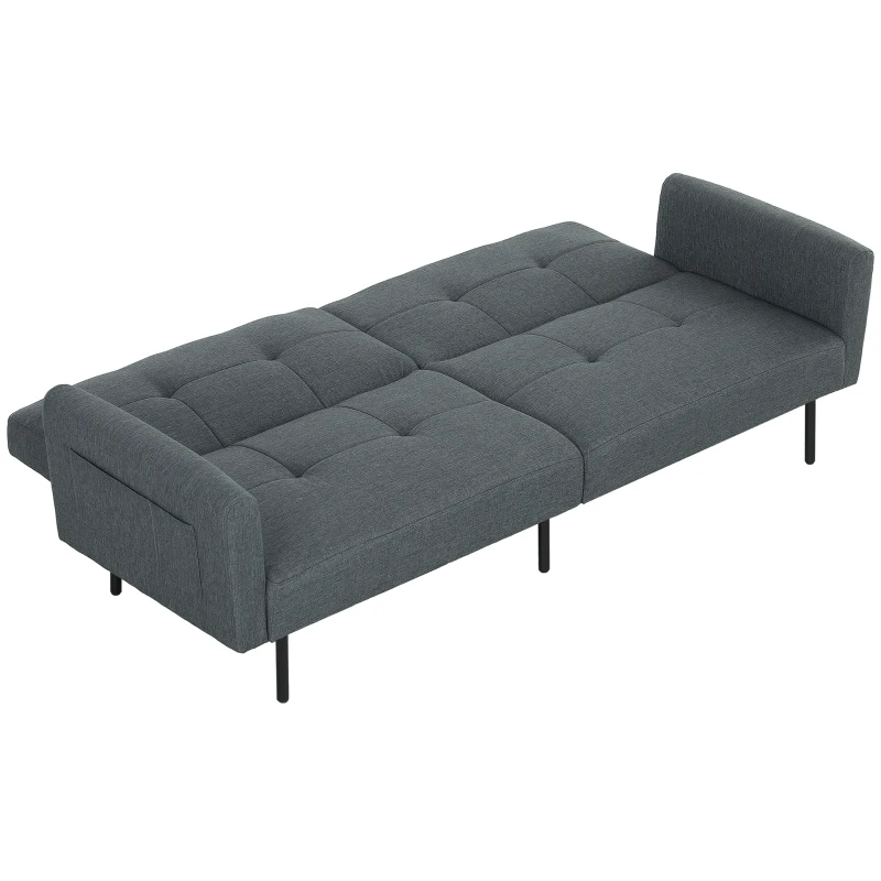 HOMCOM Divano Letto Clic Clac con Schienale Regolabile in Tessuto Effetto Lino, Legno e Acciaio, 200x77x72 cm, Grigio