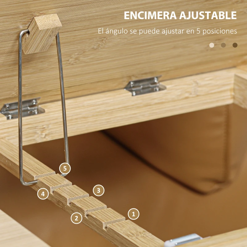 HOMCOM Mesa Auxiliar de Bambú en Forma de C con Encimera Abatible y Ángulo Ajustable 140-180° 60x33x67 cm Natural