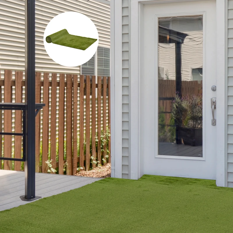 Outsunny 4 x 1m Artificial Grass Turf with 30mm Pile Height Non-toxic Roll Grass Carpet Fake Grass Mat with Drainage Holes UV resistance for Indoor, Outdoor, Patio, Garden, Lawn, Balcony