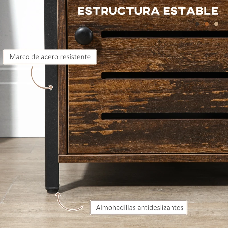 HOMCOM Mesilla de Noche con 1 Cajón y 1 Puerta Mesa Auxiliar para Salón Dormitorio Estilo Industrial 40x40x60 cm Marrón