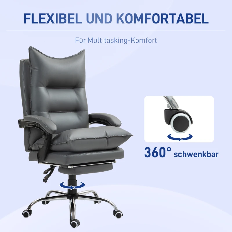 Vinsetto Ergonomischer Bürostuhl, verstellbare Sitzhöhe, neigbare Rückenlehne, Kunstleder, Dunkelgrau(m-6)