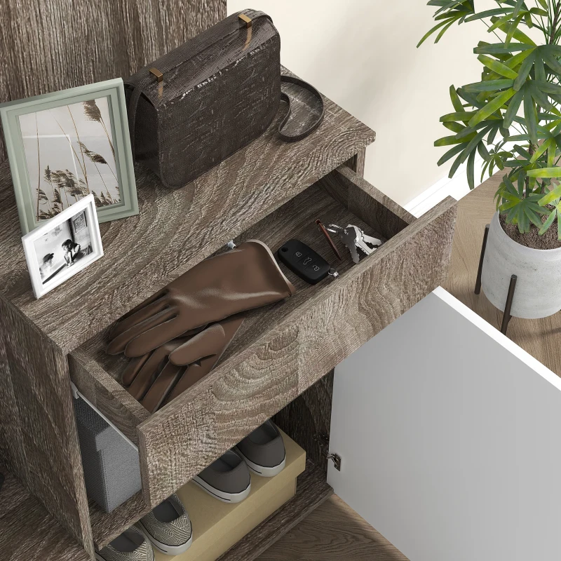 HOMCOM Mobile da Ingresso 4 in 1 con Specchio, Ganci e Ripiani Interni, in Legno, 145x29x184 cm, Nero e Bianco